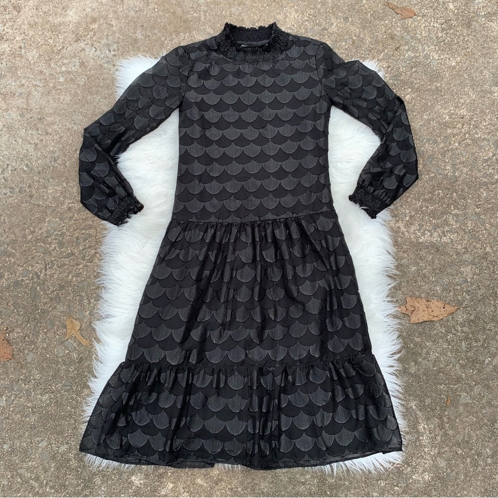 ONLY Our Story Metallic Black Scales Midi Dress